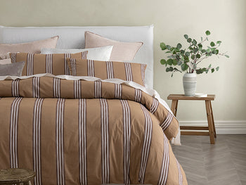 Huxley Stripe Quilt Cover Set Range Tan