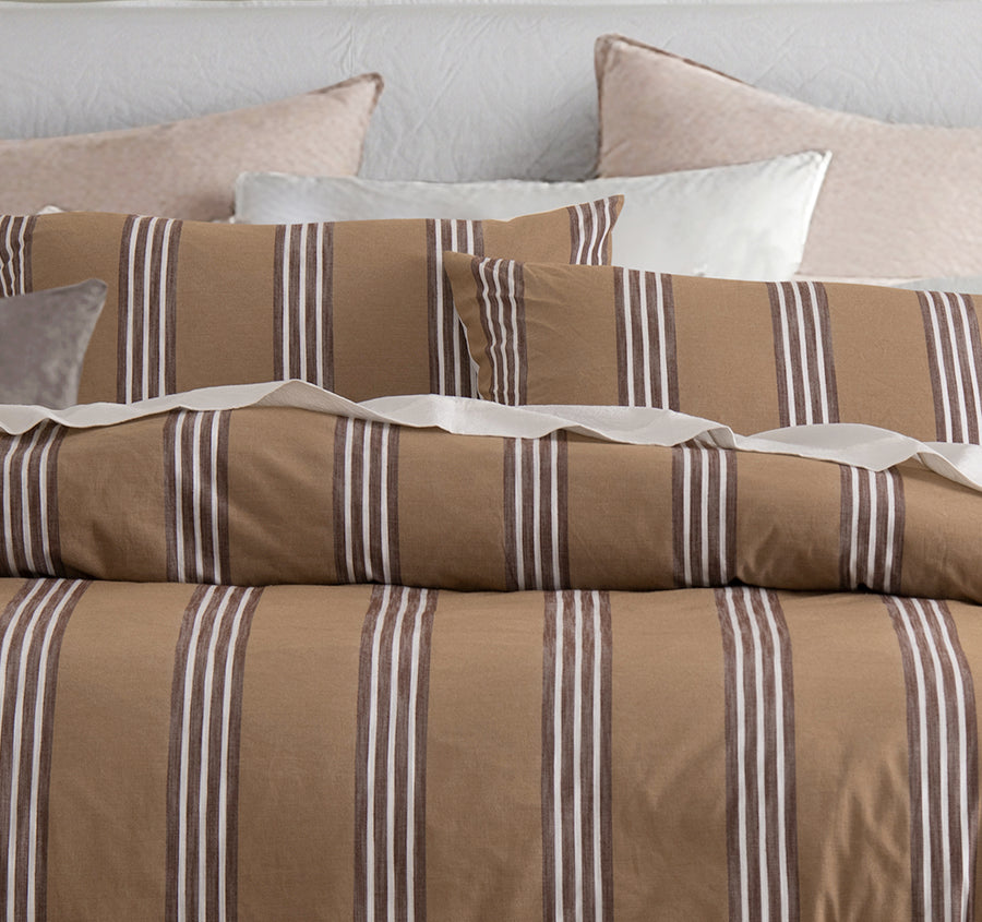 Huxley Stripe Quilt Cover Set Range Tan