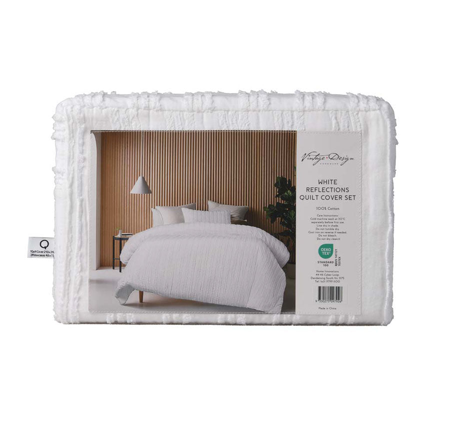 Reflections Quilt Cover Set Range White