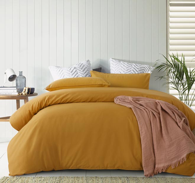 Washed Cotton Quilt Cover Set Range Ochre