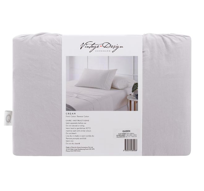 Washed Cotton Sheet Set Range Cream