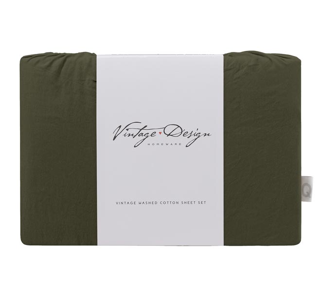Washed Cotton Sheet Set Range Olive