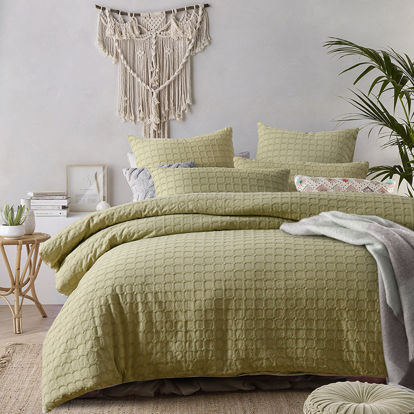 Willow Sage bedding in a fresh green bedroom palette