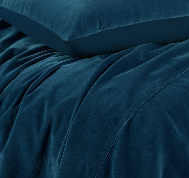 Cotton Velvet Quilt Cover Set Range Riverland Blue