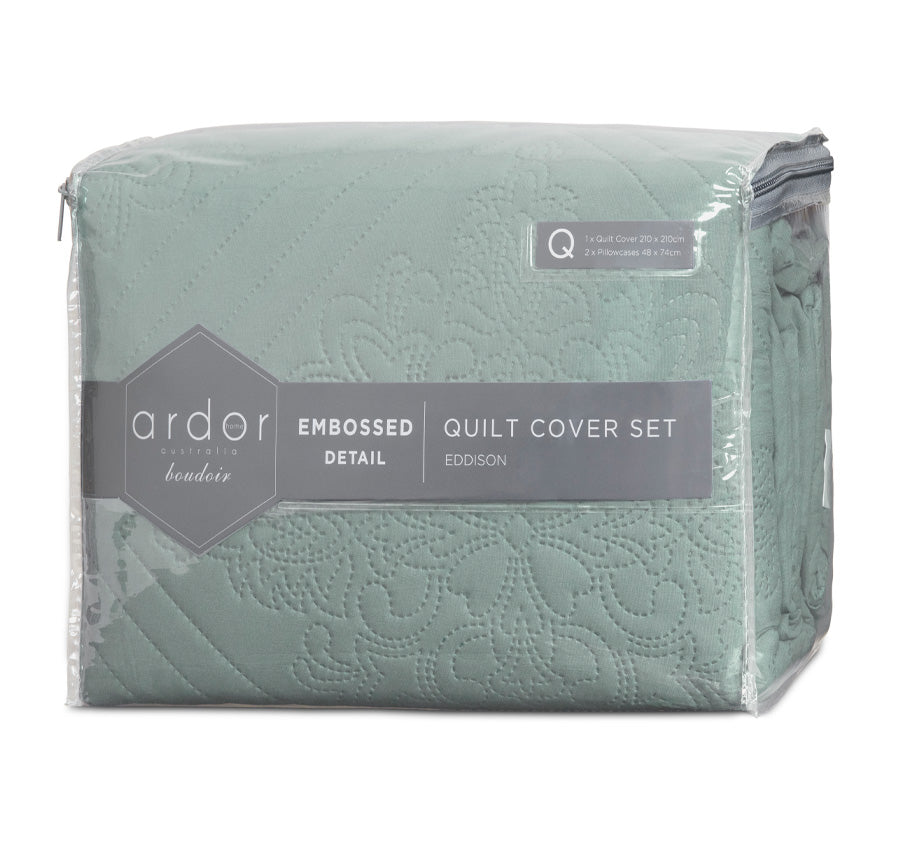 Eddison Quilt Cover Set Range Bluestone