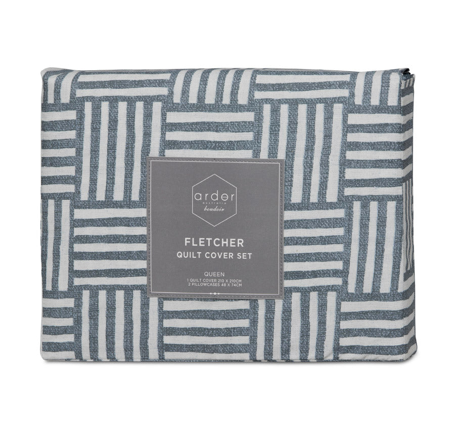 Fletcher Quilt Cover Set Range Faded Indigo Manchester Warehouse
