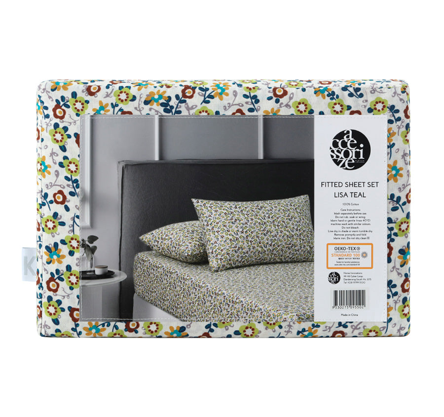 Lisa Washed Cotton Fitted Combo Set Teal