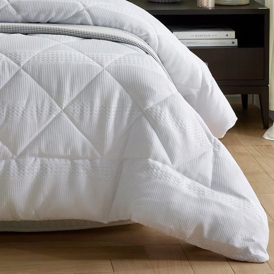 Waffle Stripe Comforter Set Range White