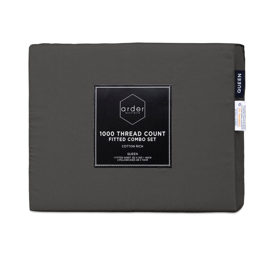 1000THC Cotton Rich Fitted Sheet Combo Range Charcoal