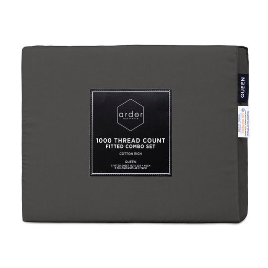 1000THC Cotton Rich Fitted Sheet Combo Range Charcoal