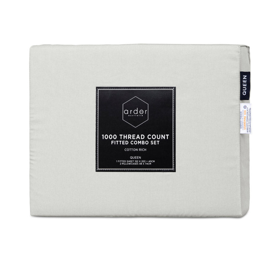 1000THC Cotton Rich Fitted Sheet Combo Range Silver