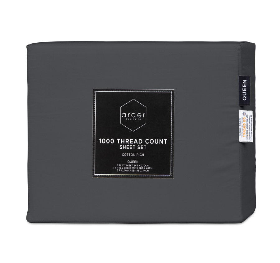 1000THC Cotton Rich Sheet Set Range Charcoal