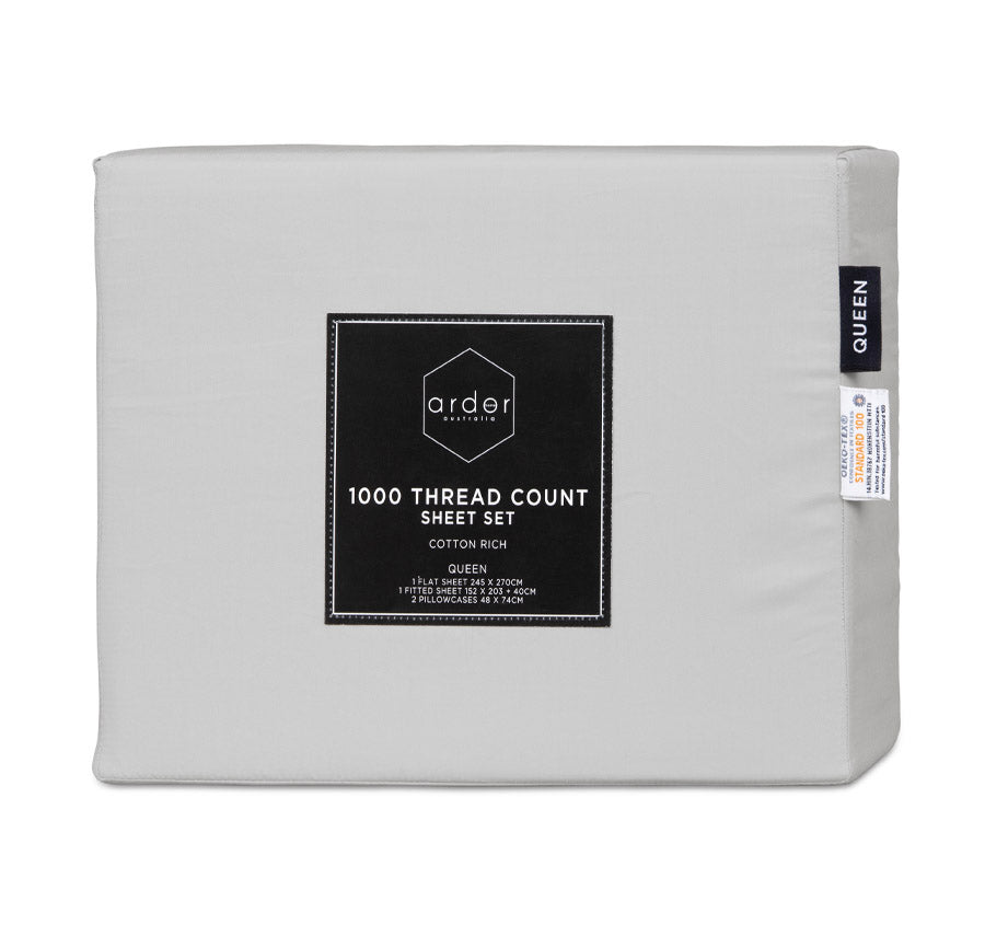 1000THC Cotton Rich Sheet Set Range Silver
