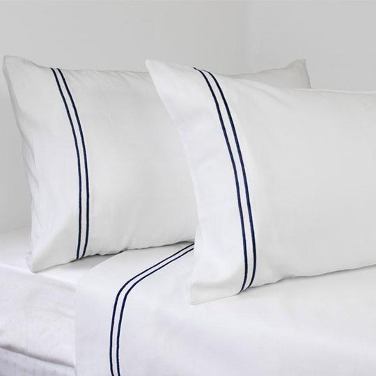 Cotton Rich Hotel Embroidered 1000THC Polyester and Cotton Sheet Set Range Navy