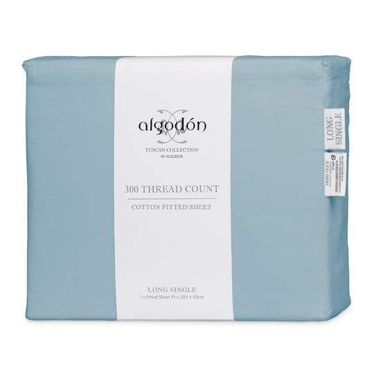 Tuscan Collection Cotton Percale Mega Long Single Bed Fitted Sheet Faded Denim