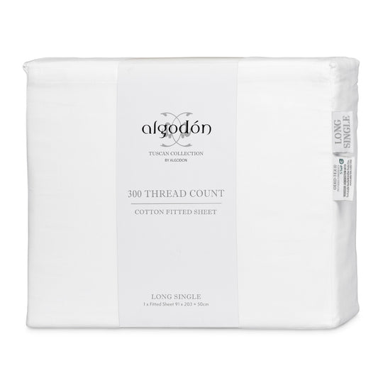 Tuscan Collection Cotton Percale Mega Long Single Bed Fitted Sheet White