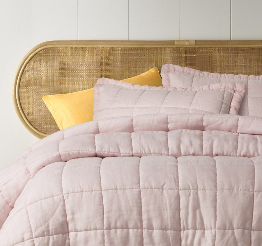 Stonewashed French Linen Coverlet Set Range Blush