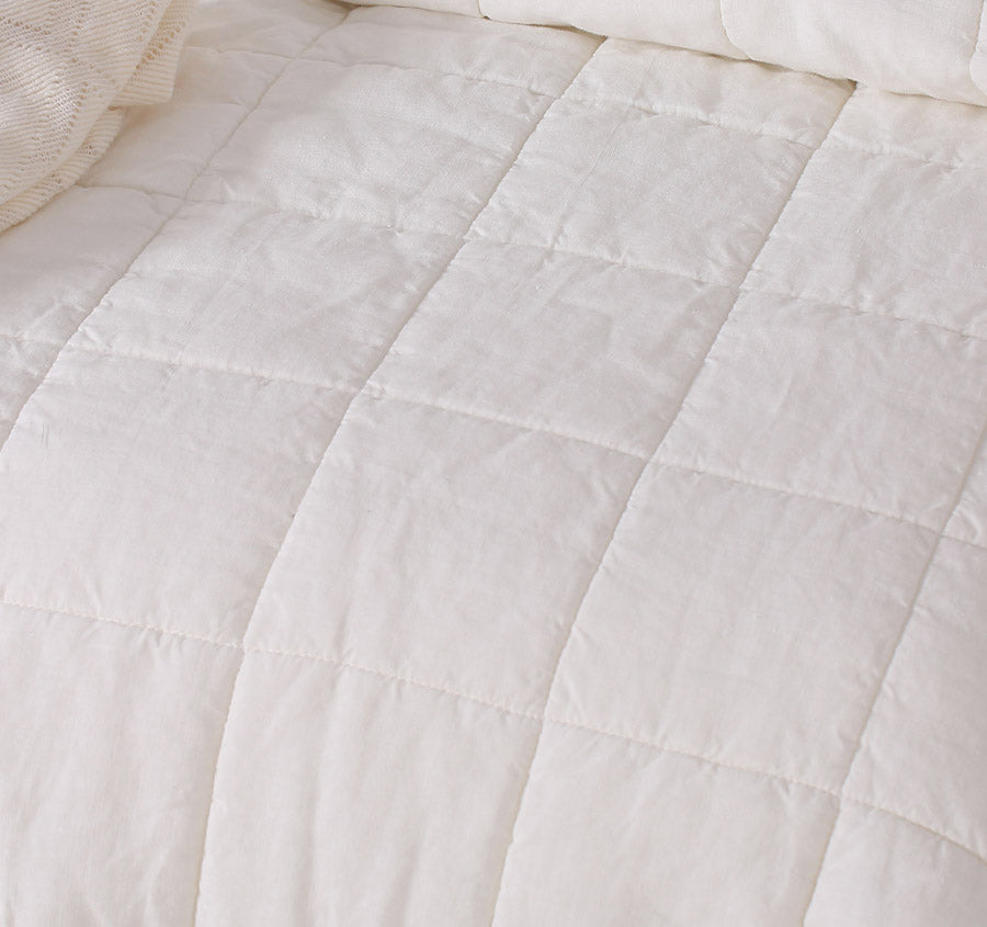 Stonewashed French Linen Coverlet Set Range White