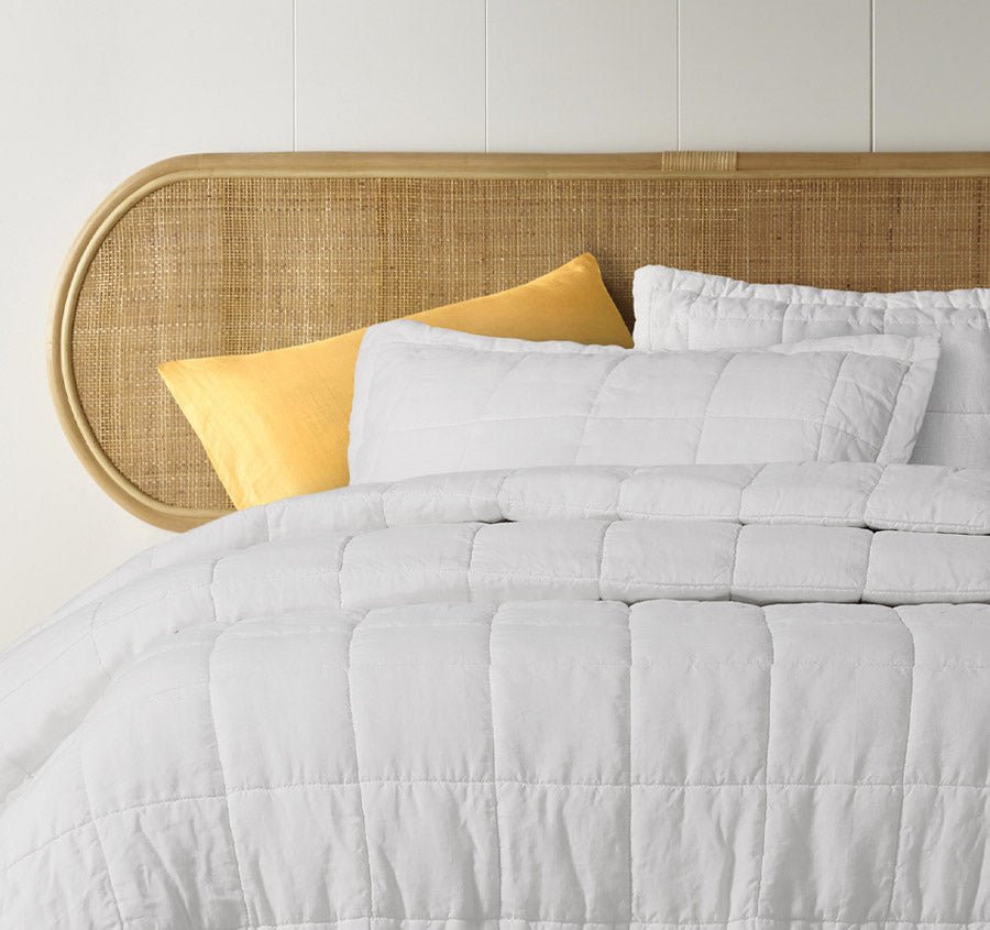 Stonewashed French Linen Coverlet Set Range White