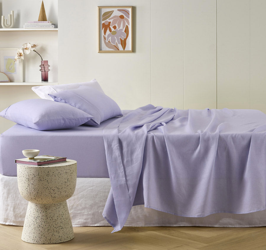 Stonewashed French Linen Mega Sheet Set Range Lilac