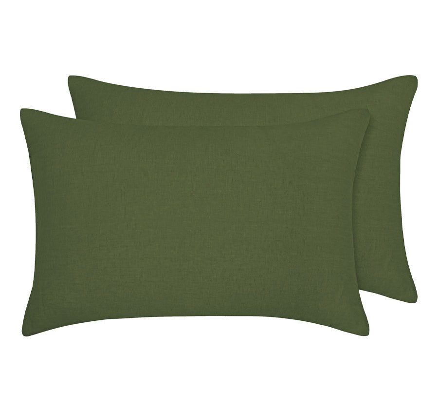 Stonewashed French Linen Standard Pillowcase Pair Olive