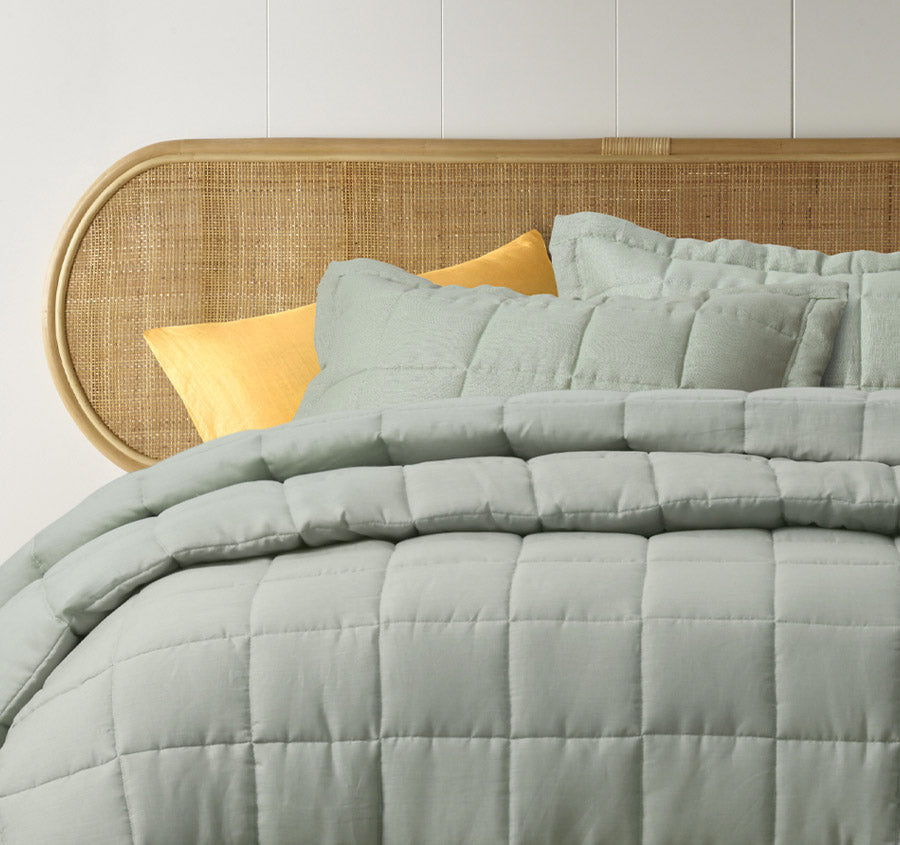Stonewashed French Linen Coverlet Set Range Sage
