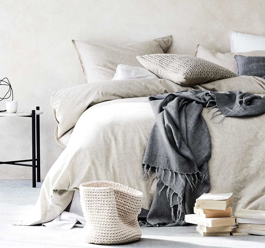 Chambray Fringe Quilt Cover Range Natural