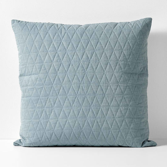 Chambray Quilted European Pillowcase Bluestone