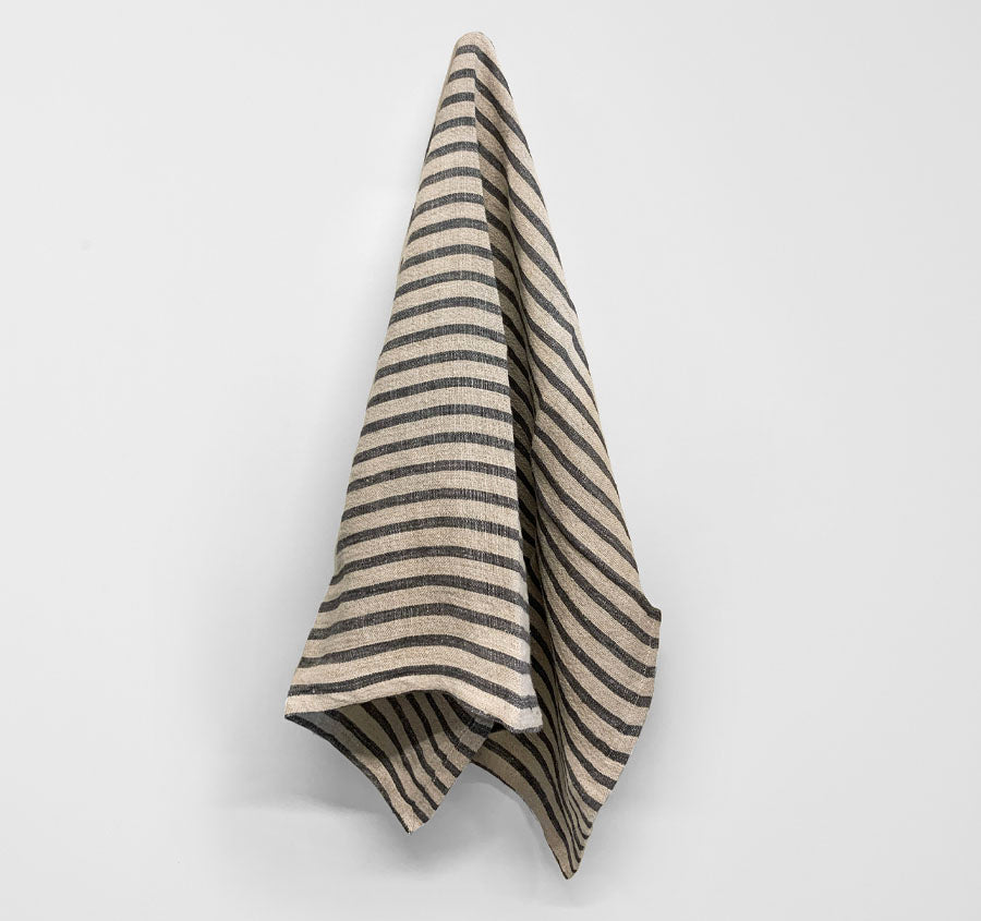 Heirloom Stripe Tea Towel Charcoal