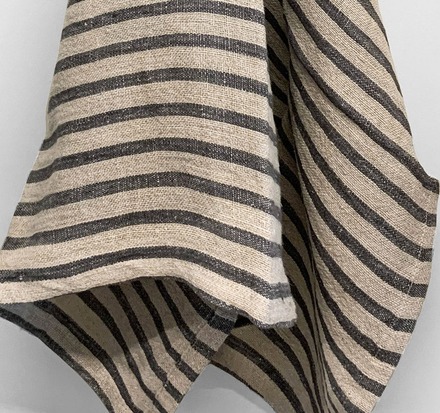 Heirloom Stripe Tea Towel Charcoal