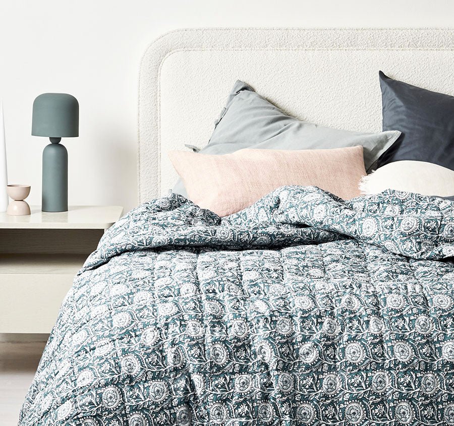 Jaipur Coverlet Mineral and Indian Teal