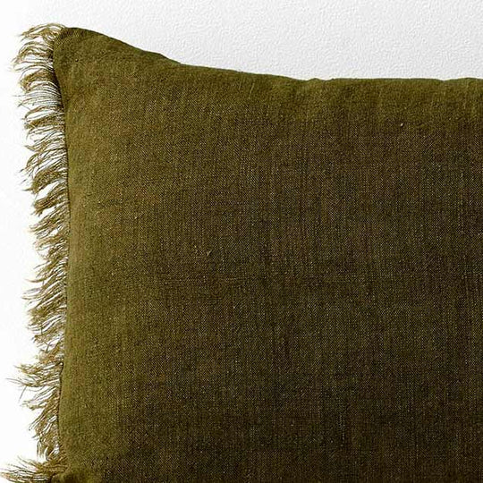 Vintage Linen Fringe 35x55cm Filled Cushion Khaki