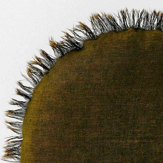 Vintage Linen Fringe 45cm Round Filled Cushion Khaki
