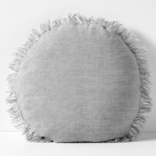 Vintage Linen Fringe 45cm Round Filled Cushion Smoke