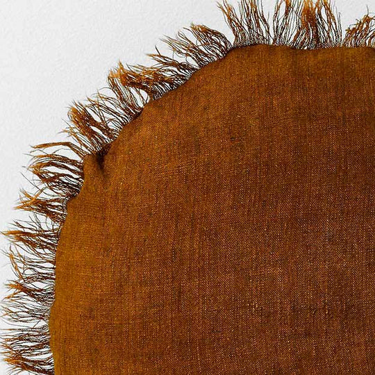 Vintage Linen Fringe 45cm Round Filled Cushion Tobacco