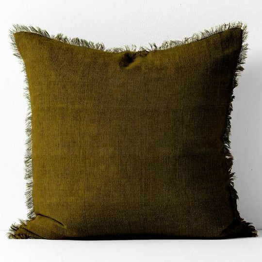 Vintage Linen Fringe 50x50cm Filled Cushion Khaki