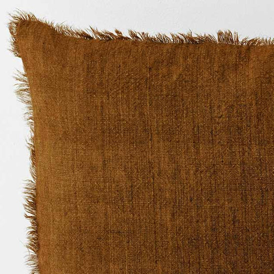 Vintage Linen Fringe 50x50cm Filled Cushion Tobacco