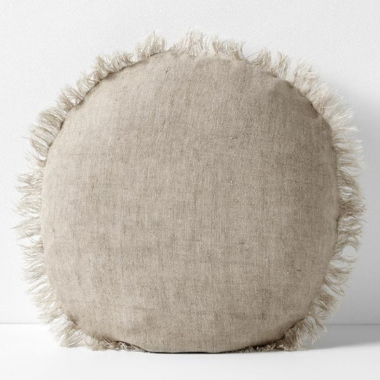 Vintage Linen Fringe 55cm Round Filled Cushion Natural