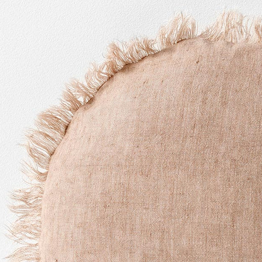 Vintage Linen Fringe 55cm Round Filled Cushion Pink Clay