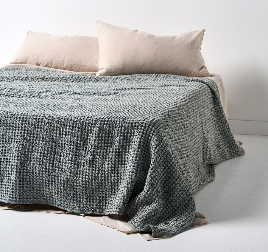 Waffle Bed Throw Dusty Blue