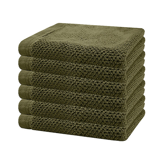 6 Piece Angove 600GSM Cotton Face Washer Towel Set Olive