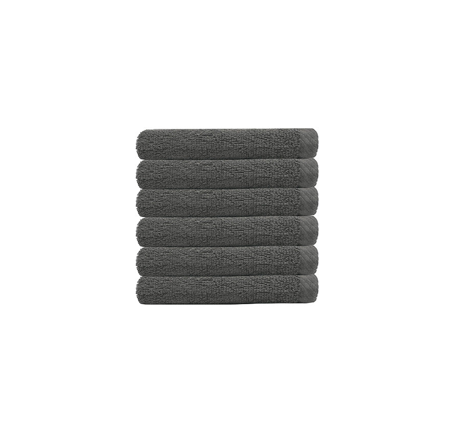 6 Piece Chateau 500GSM Cotton Face Washer Set Charcoal