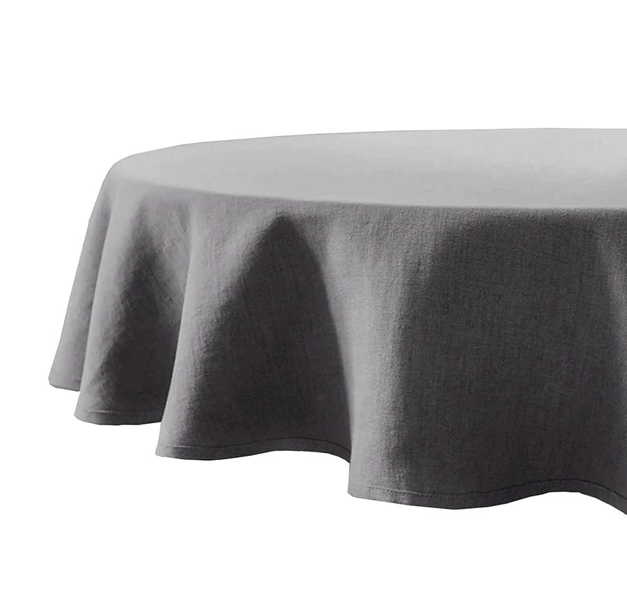 French Linen 228cm Round Tablecloth Charcoal