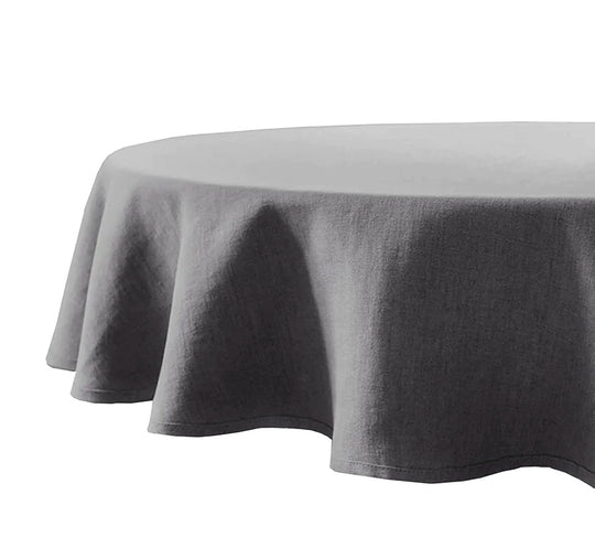 French Linen 228cm Round Tablecloth Charcoal