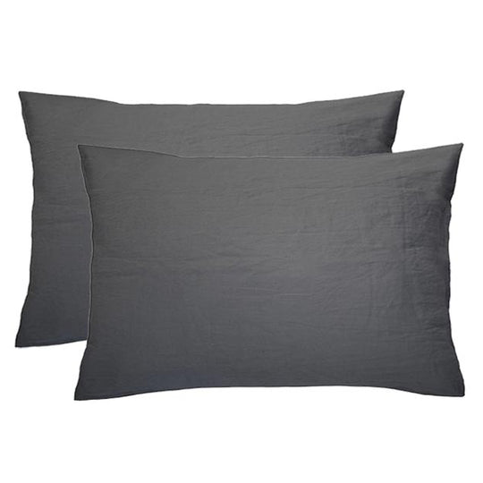 French Linen Standard Pillowcase Pair Charcoal