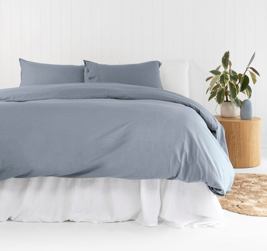 Temple Organic Cotton Quilt Cover Set Range Steel Blue