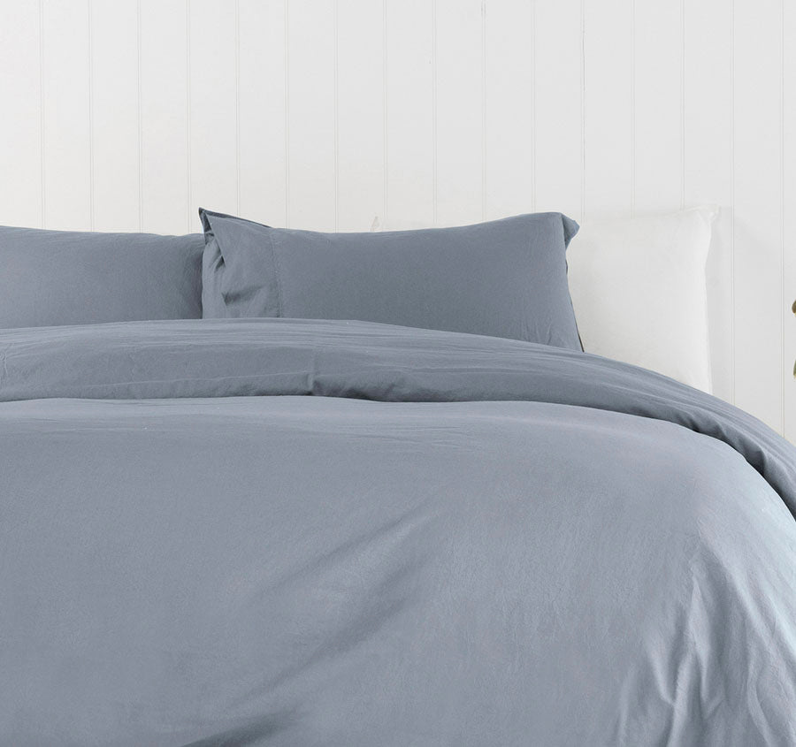 Temple Organic Cotton Quilt Cover Set Range Steel Blue