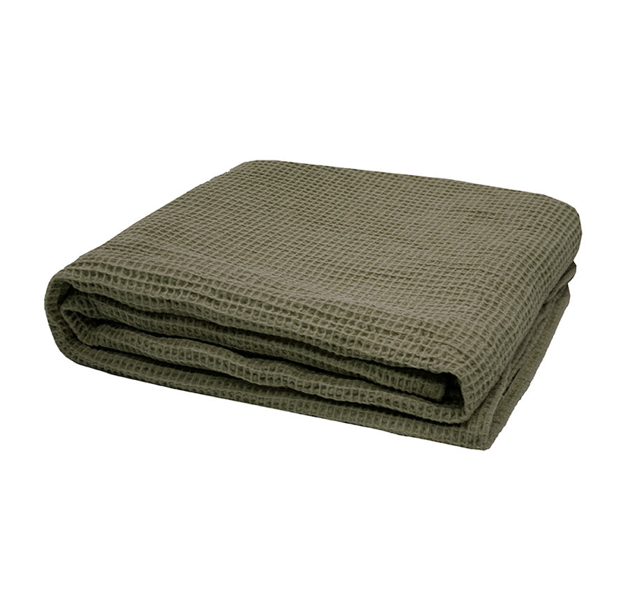 Waffle 130x180cm Throw Rug Olive