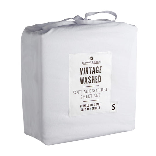 Vintage Washed Soft Microfibre Sheet Set Range White