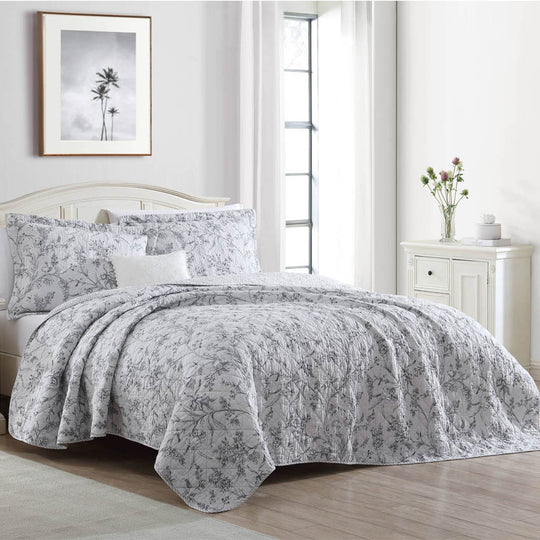 Branch Toile Coverlet Set Grey